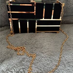 SHEIN Black and Gold Geometric Clutch